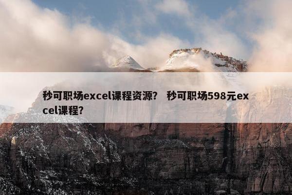 秒可职场excel课程资源？ 秒可职场598元excel课程？