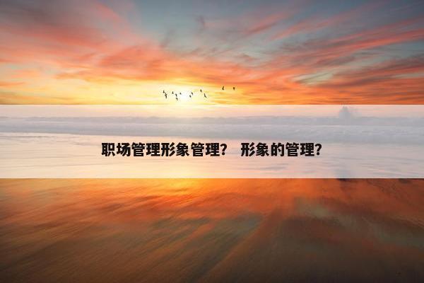 职场管理形象管理？ 形象的管理？