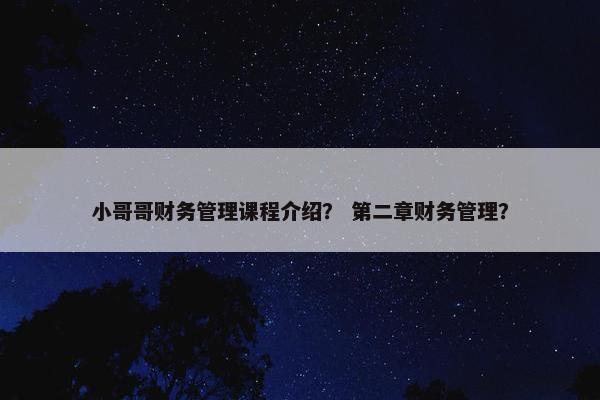 小哥哥财务管理课程介绍？ 第二章财务管理？
