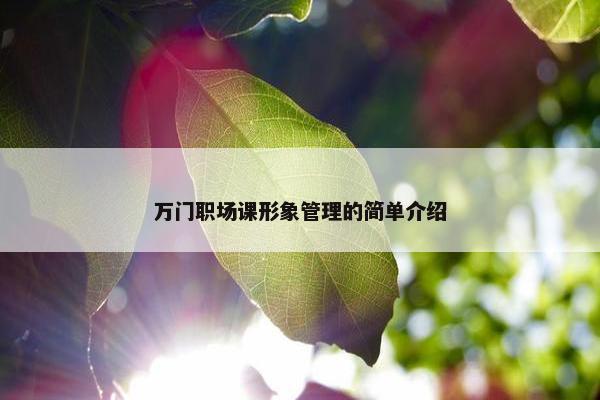 万门职场课形象管理的简单介绍